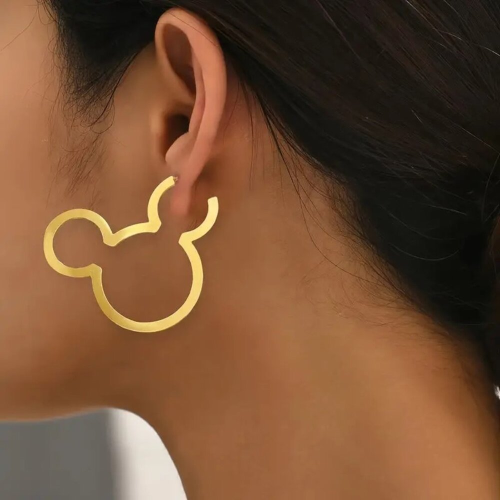 Disney NEW Inspired Mickey Mouse Hoop Earrings Gold Tone
